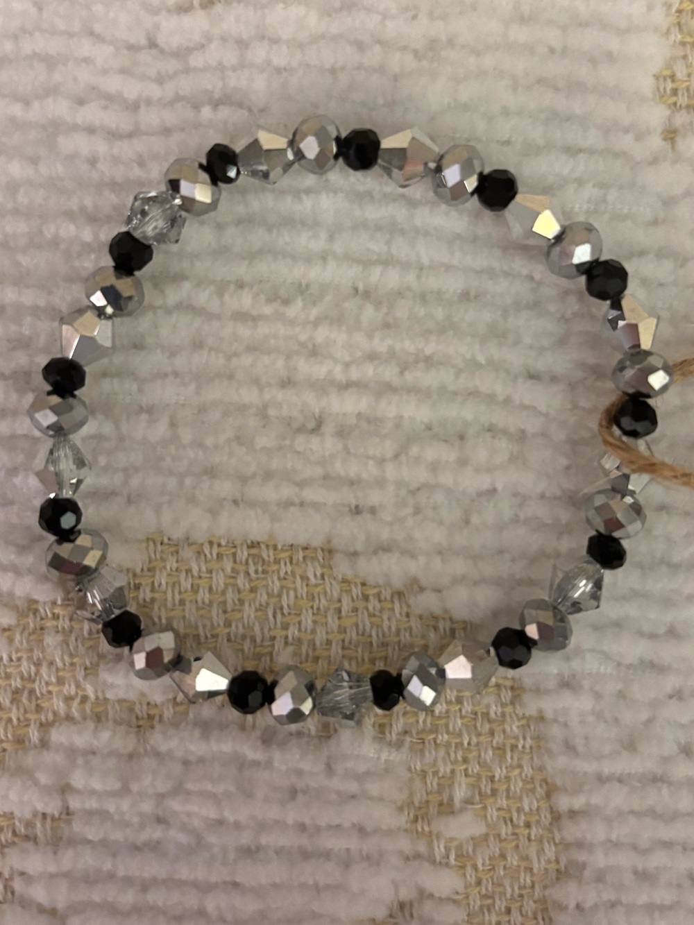Silver and Black Faceted Bead Stretch Bracelet
